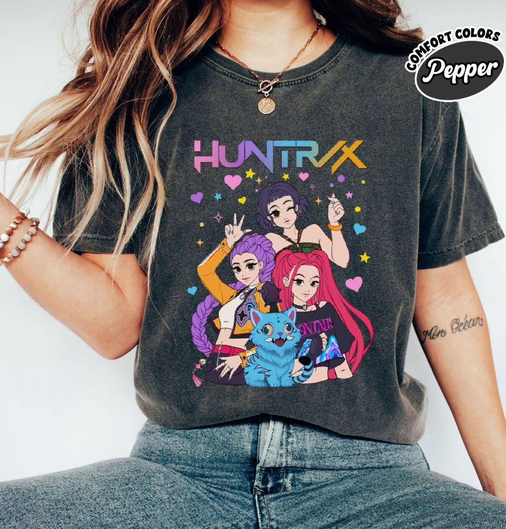 

Huntrix Kpop Demon Hunters Shirt Huntrix Girls T Shirt Mira Rumi Joey Shirt Demon Hunters Tee Gift For Kpop Fan Shirt S