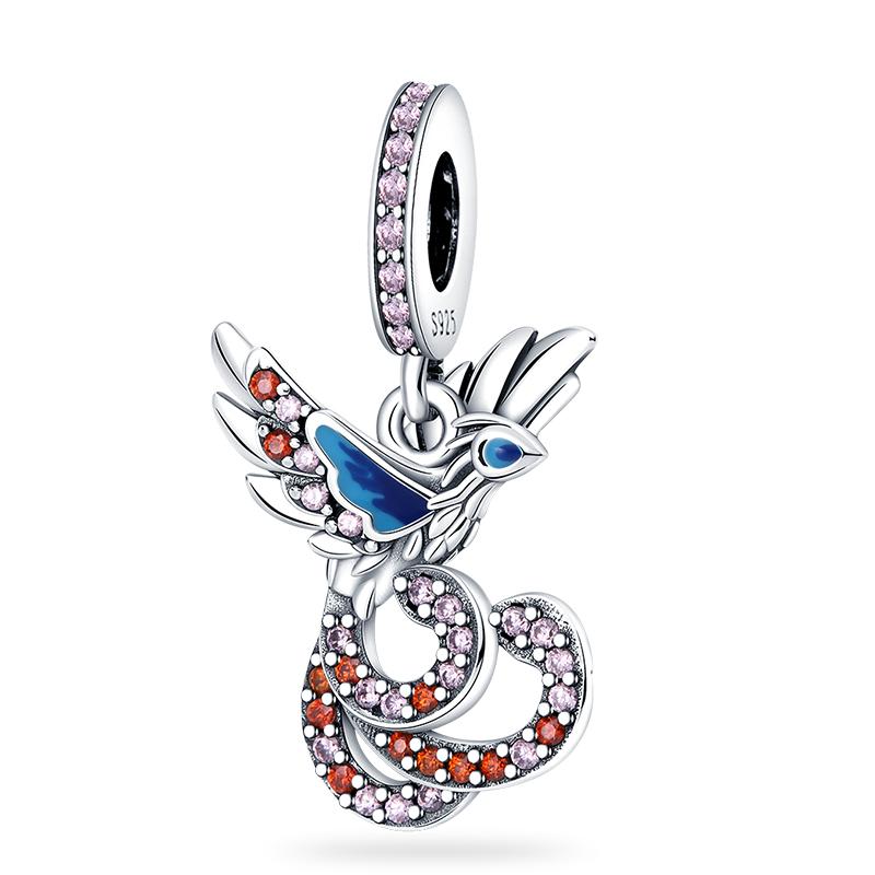 Trendy 925 Silver Large Billed Bir White Dove Parrot Feather Charms Beads Fit Pan 925 Original Bracelets DIY Luxury Fine Jewelry