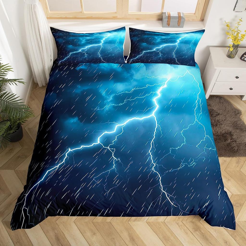 Lightning Duvet Covers for Kids Teens Queen Lightweight Down Quilt Covers Bedroom Decor 2 Pillowcases 1 Duvet Cover No Comforter