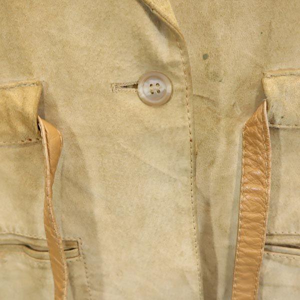 Vintage 60s 70s Long Sleeve Leather Tailored Jacket Beige Women Used