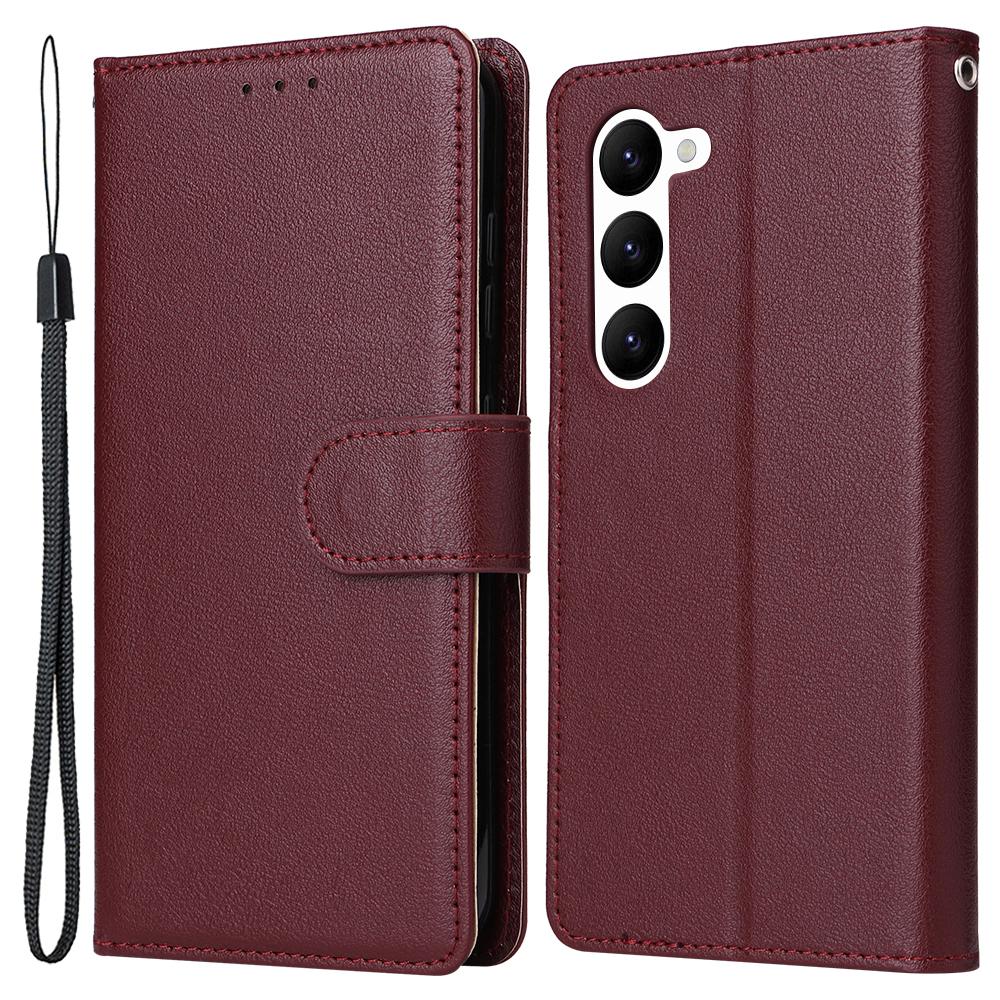 

For Samsung Galaxy S23 Wallet Case 3 Card Slots Slim-Fit PU Leather Stand Phone Cover Wine Red
