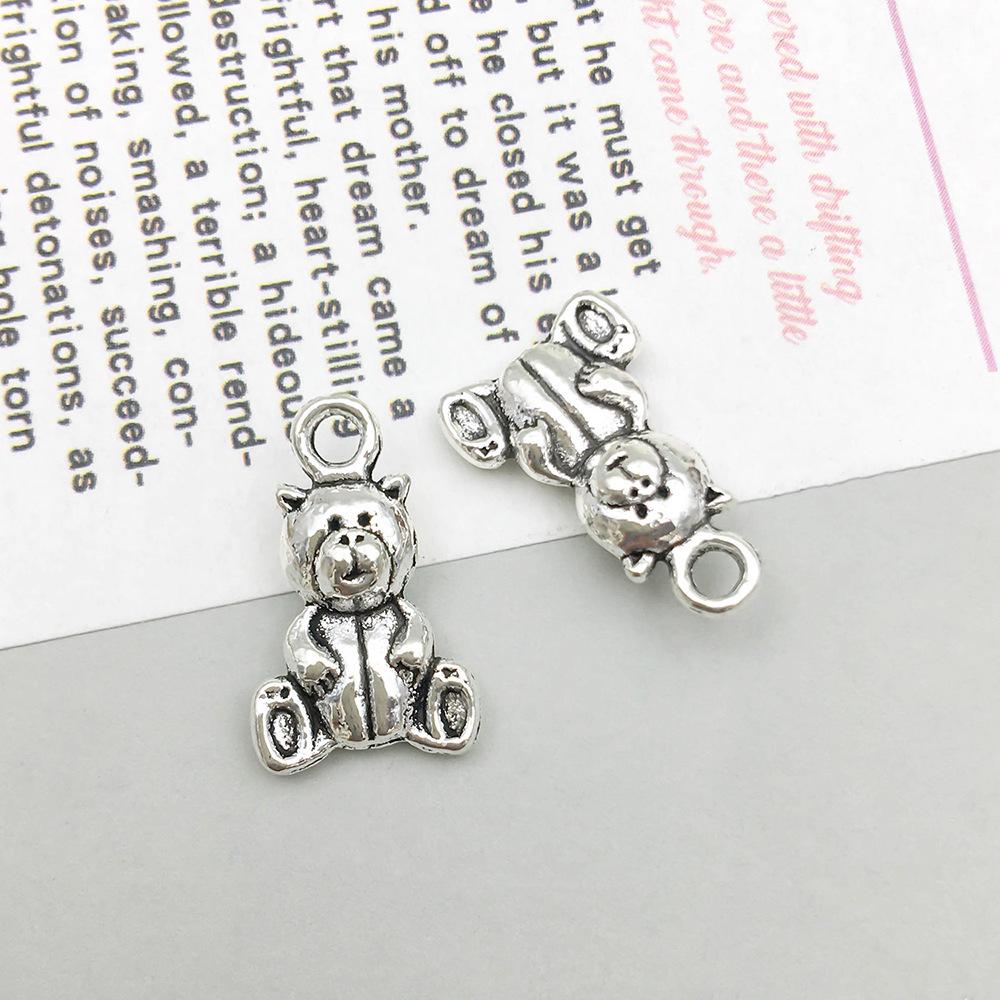 Charm pandantiv ursuleț de pluș din argint antic pentru bijuterii DIY