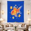 Wall Tapestry, Orange Goldfish Stars Blue for Adult Bedroom Decor