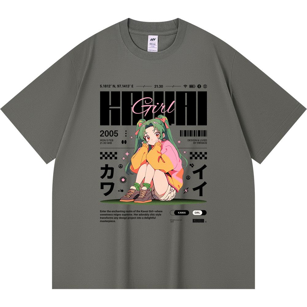 

Футболка из 100% хлопка плотностью 230 г/м2 с принтом Kawai Girl, забавная футболка в стиле Харадзюку из чесаного хлопка XS абрикосовый