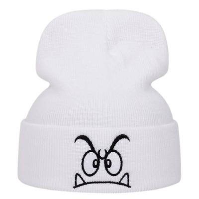 New Warm Knit Hat Angry Expression Embroidered Beanie Hat Leisure Cycling Cap for Men Women