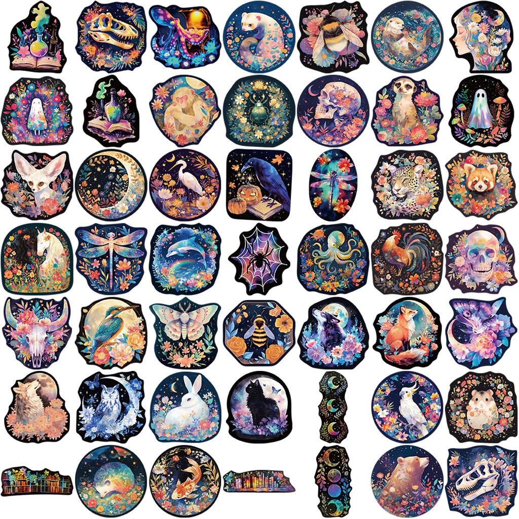 50pcs Animal Halloween Laser Sticker Laptop Decal Fantasy Graffiti Sticker DIY Decoration Mobile Phone Notebook Sticker