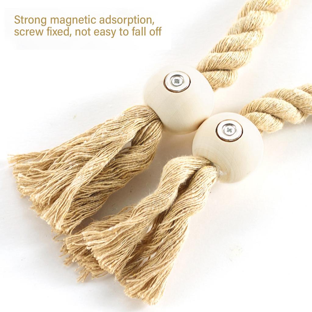 Set of 2 Handwoven Cotton Rope Curtain Holders Tiebacks Magnetic Drapery Clip with Tassels Window Treatments Accessories