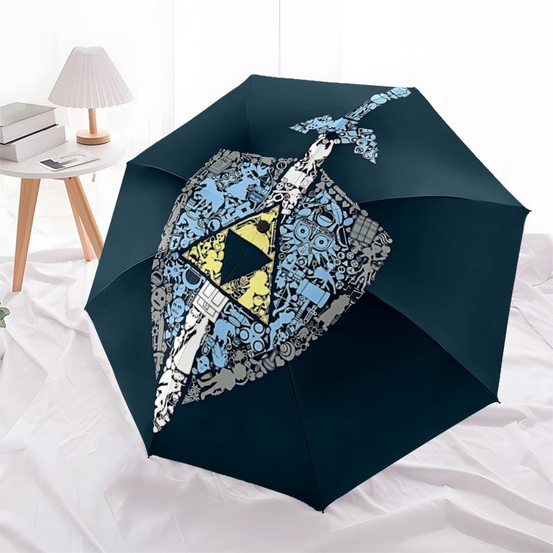 1 Stück The Legend of Zelda Automatischer Auf-/Zu Klappbarer Tragbarer Regenschirm mit 8-Rippen-Struktur für Damen/Herren, Ganzjahresgebrauch a0901141