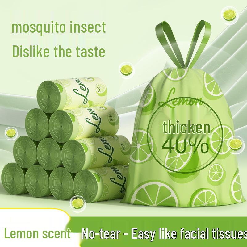 Thick Lime Drawstring Trash Bags for Kitchen & Bathroom Use - No-Tear, Durable, Handheld