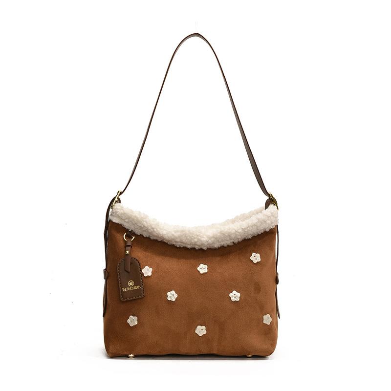 Autumn and Winter Retro Lamb Wool Tote Bag Women's 2025 New Fashion Bucket Bag Shoulder Underarm Bag Messenger Bag Tide