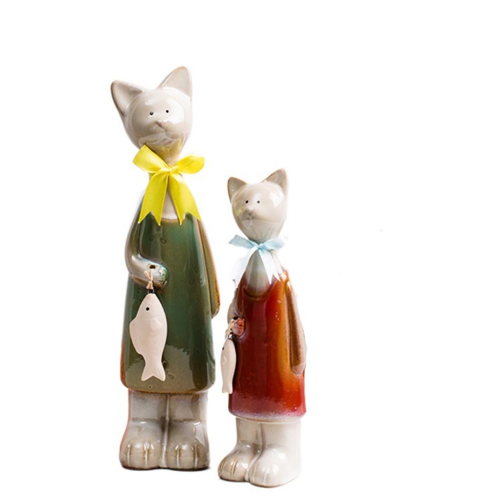 2pcs Modern Cat Figurines Ceramic Miniatures Sculpture Creative Animal Art Statues  Prop
