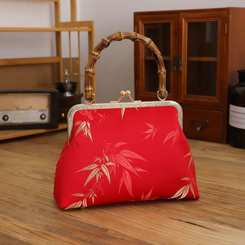 

New Finished Chinese Style Crossbody Dual-Use Clutch Bag Red bamboo leaves(Send long chain)