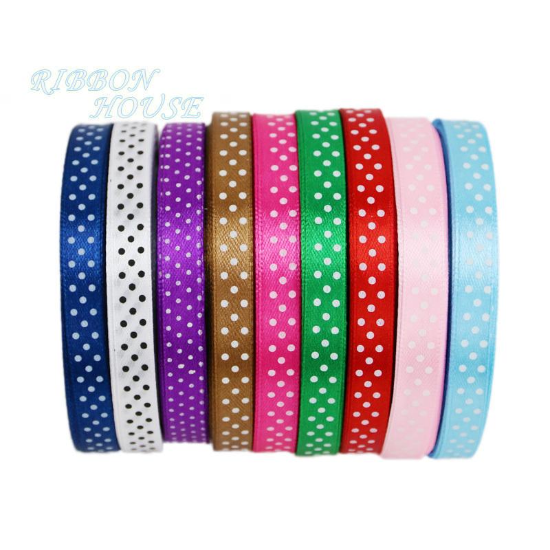 (25 yards/roll) 10mm dots printed cartoon satin ribbon gift wrap decoration lace ribbons