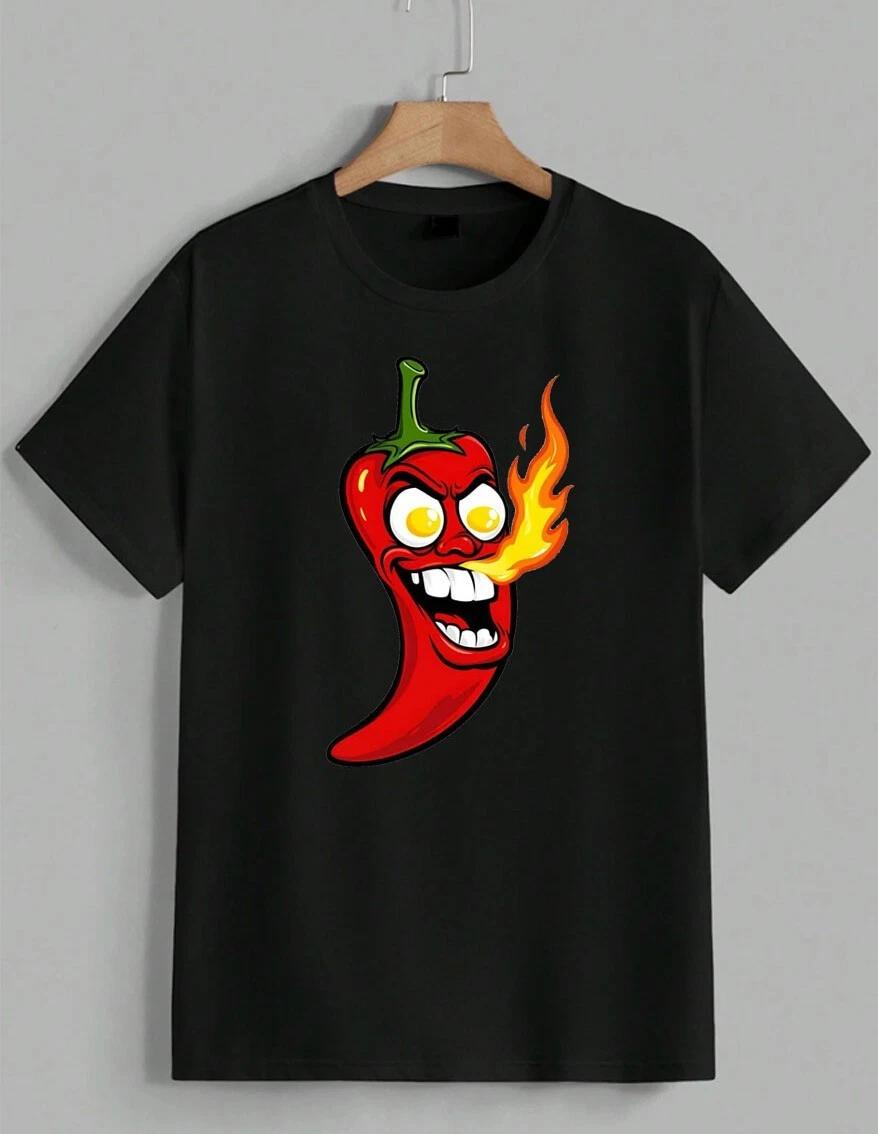 Angry Flaming Chili Pepper Funny Hot Spicy Foodie Graphic T-Shirt Tee Unisex XS
