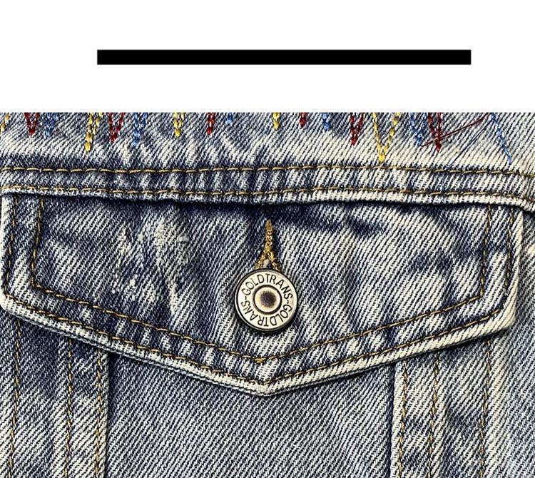 Men's American Retro Embroidered Washed Denim Jacket - Trendy, Loose Fit, Casual Spring/Autumn Outerwear