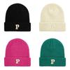 P Warm Letter Knitted Hat Solid Color Windproof Winter Cap Fashionable Gift