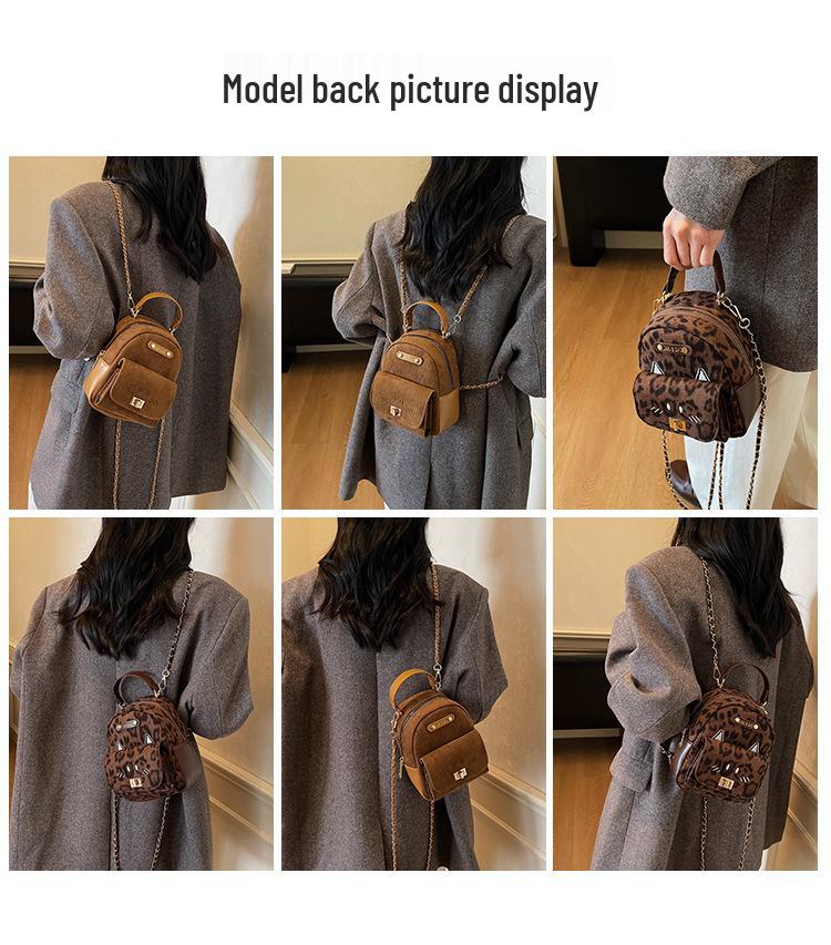 Leopard Print Cartoon Kitten Mini Backpack for Women