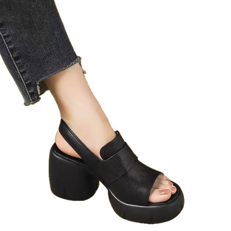 Fashion Open Toe Platform Block Heel Sandals Women's 2025 Summer New Comfortable and Versatile Platform One Buckle High Heels