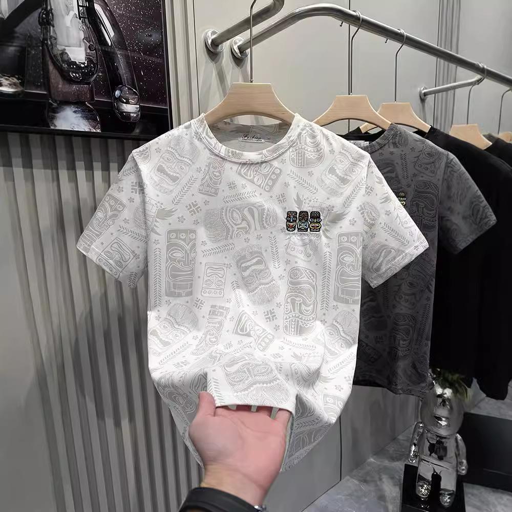 Men's Summer Print Rock Graphic T-shirt Motorcycle Katoen Male Tees Shirts Embroidery Harajuku Short Quarter Sleeve Tops