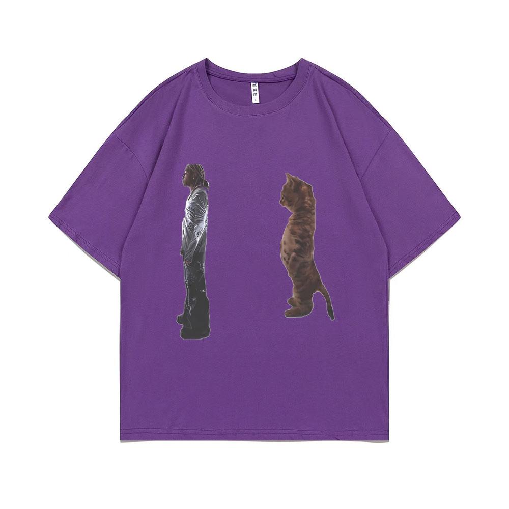 Funny Destroy Lonely Standing Cat Graphic T Shirt Men Women Oversized Pure Cotton T-shirts Opium Playboi Carti Ken Carson Tshirt