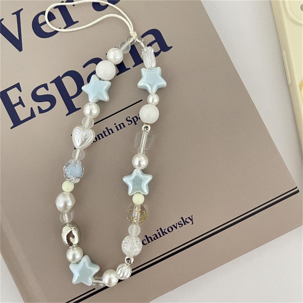 INS Star Pearl Beads Phone Chain Trendy Pendant For iPhone Samsung Universal Accessories Lanyard Hanging Rope For Girl Pendant