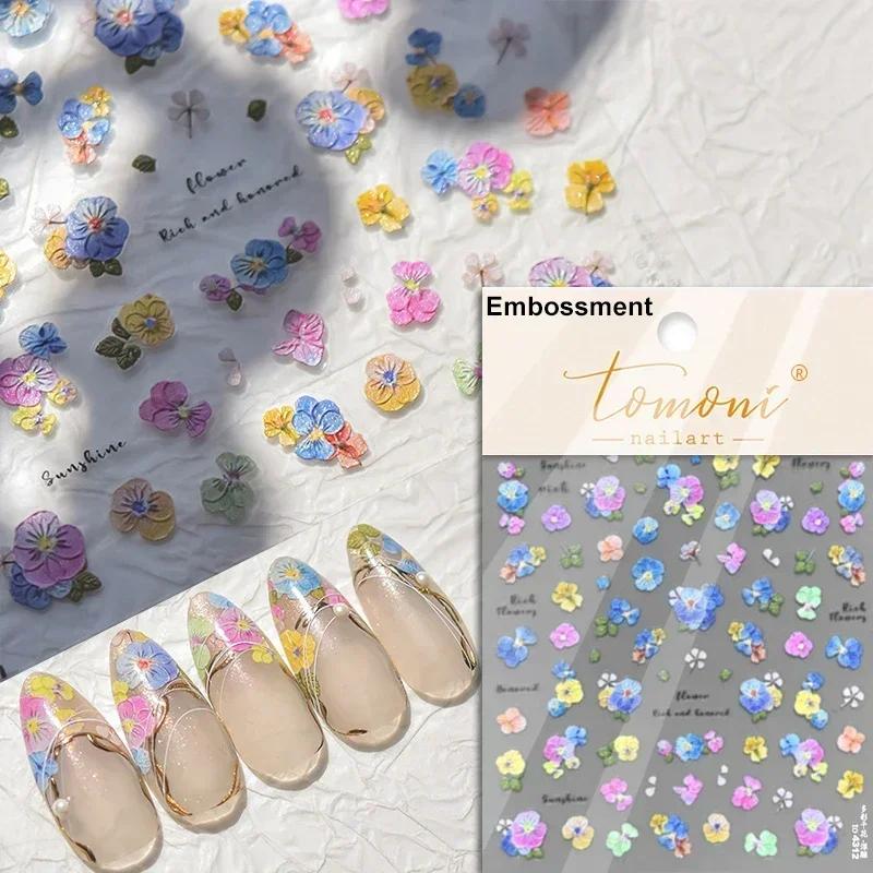 1piece 5Dcute tulip flower nail stickers high quality self-adhesive embossed nail art decals for girls decoration sticker