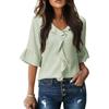 Spring Autumn Women's Black Ruffle V Neck Blouse 3/4 Bell Sleeve Casual Flowy Top