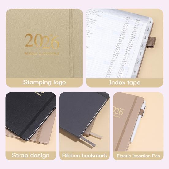 2026 Planner A5 Notebook 144 Sheets Hardcover Daily Journal Calendar Multifunctional Work-Life Balance Schedule for Travel College Home
