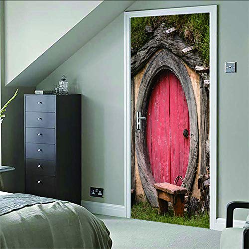 3D Tree Hole Wooden Door Door Sticker Self Adhesive Wallpaper DIY Renovation Waterproof Poster Bedroom