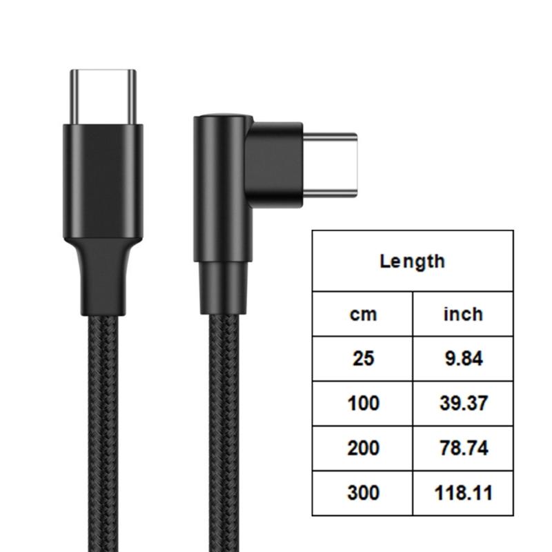 60W USB C To USB C Fast Charging Cable 480Mbps Data Transfer Nylon Braided Right Angle Type C Cable For Phone Laptop Tablet