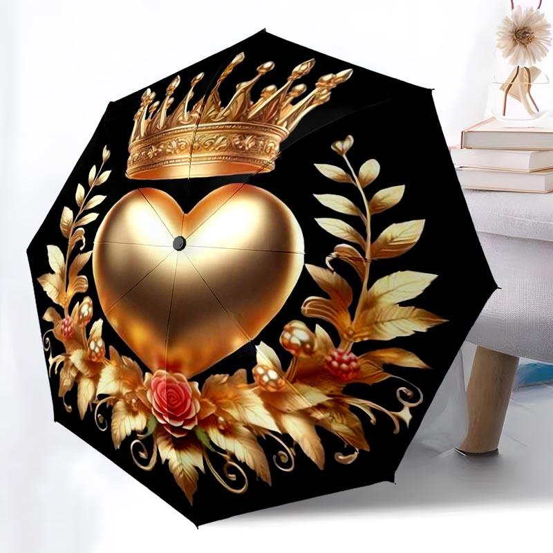 Noble Crown Folding Umbrella Fashion Auto-Open 8 Iron Ribs Plastic Handle Foldable Sunshade Perfect Christmas Gifts