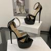 Black Patent Leather Women Sexy Fetish Sandals Thick Bottom Open Toe Platform High Heels Party Stripper Shoes Size 35-42