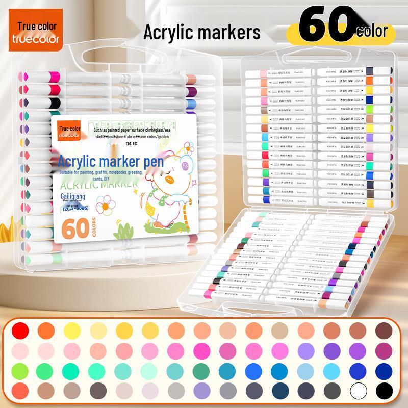 True Color Soft Tip Acrylic Marker Pens - Non-Bleeding, Stackable, Hand-Painted Graffiti & Watercolor Art Pens for Students