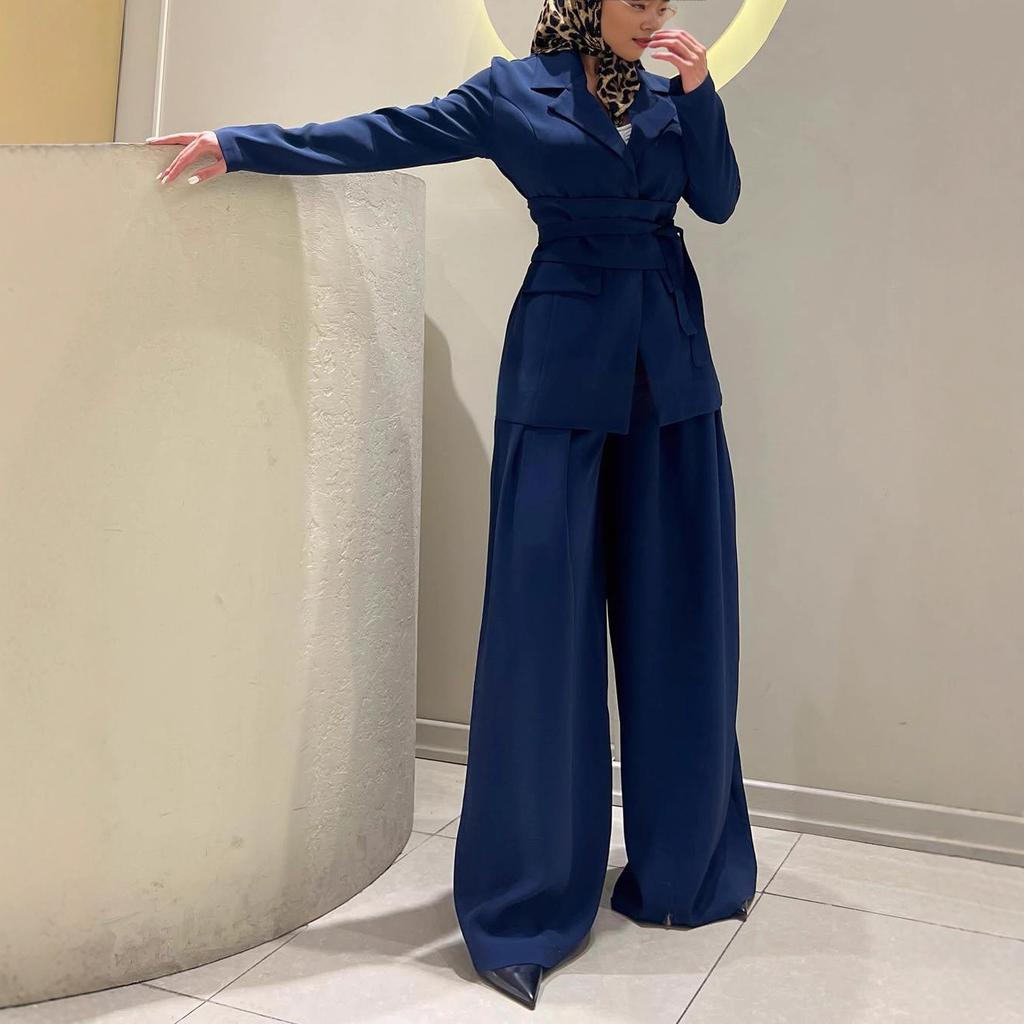 2025 Autumn/Winter Cross-border European and American Waistblazer Suit Button Cardigan Long-Sleeve Jacket Loose Wide-Leg Long Pants Set