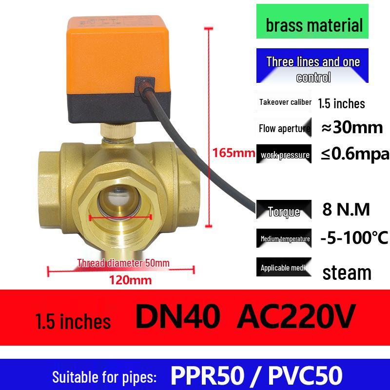 Electric Copper Ball Valve, Two/Three-Way Control, for 220V, 12V, 24V Systems - Ideal for AC, Fan Coil, Solar Applications, 4-Point Connection