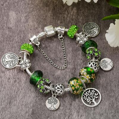 Good Fortune Bracelet Glazed Tree of Life Green Faux Crystal Vintage DIY