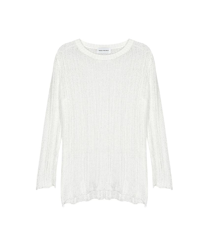 Nigaennikol Embroidery Net Pullover Knit Top_Ivory