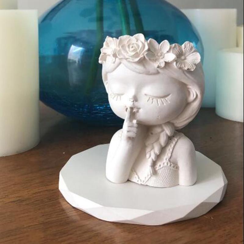 Geometric 3D Wreath Girl Gypsum Silicone Molds Storage Box Mold for Making Succulent Plant Pot Flower Pot Pen Holder