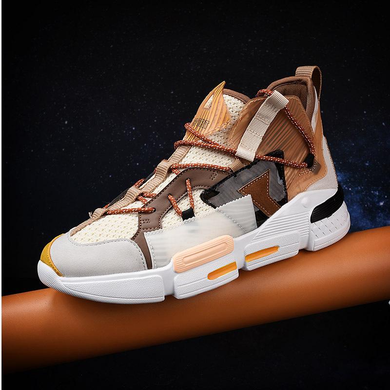 

European station summer men s shoes trend size 46 flying woven breathable mesh high-top board shoes color matching dad shoes casual shoes 46