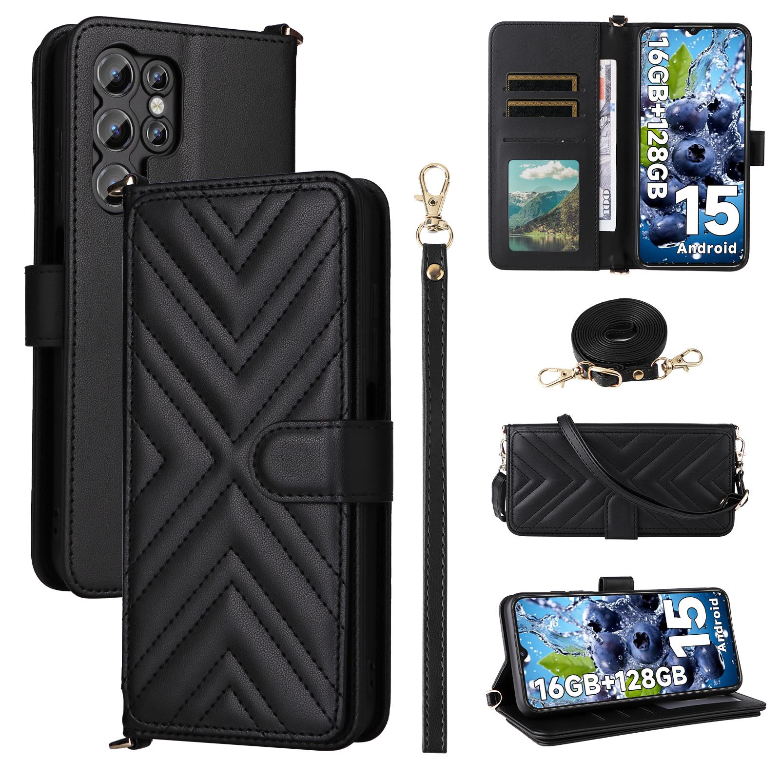 

Для чехла Oukitel C1/C1 Pro с плечевым/наручным ремешком Кожаный чехол для телефона Подставка Кошелек Black