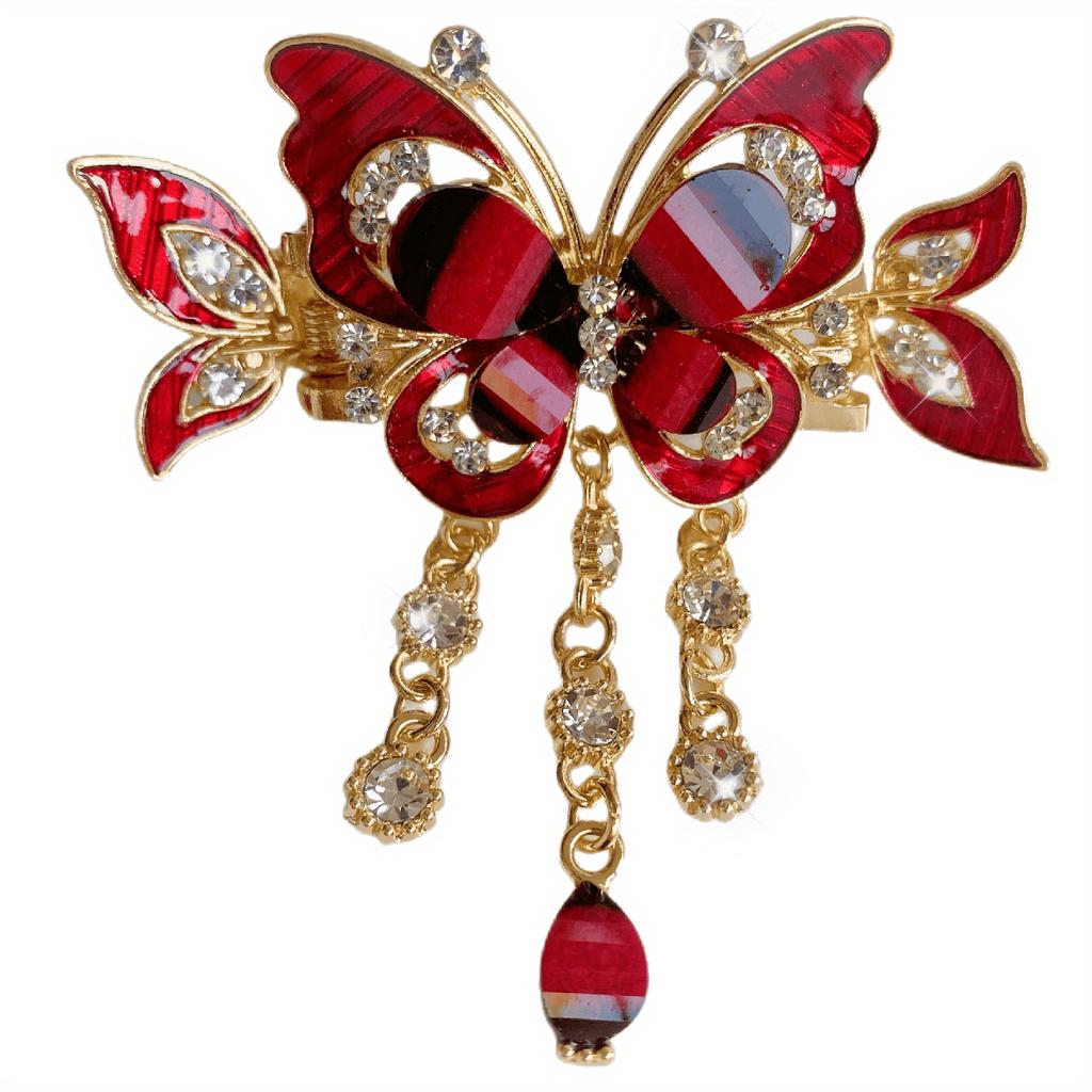 Bling Bling Butterfly Tassel Rhinestone Decor Hair Claw Clip Vintage Boho Ponytail Holder Fashion Women Hair Accessories