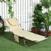 Foldable Sun Lounger, Beach Chaise Lounge with Reading Hole, Arm Slots, 5-Position Adjustable Backrest, Side Pocket, Pillow for Garden, Beach