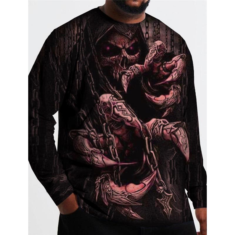 

Мужской большой размер с круглым вырезом и принтом, с длинным рукавом, весна-осень, модный уличный базовый удобный повседневный спортивный топ 3XL