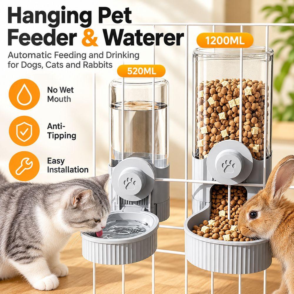 Anti-Tipping Hanging Cat Water Dispenser for Dog Cat Rabbit Cage Feeding and Drinking