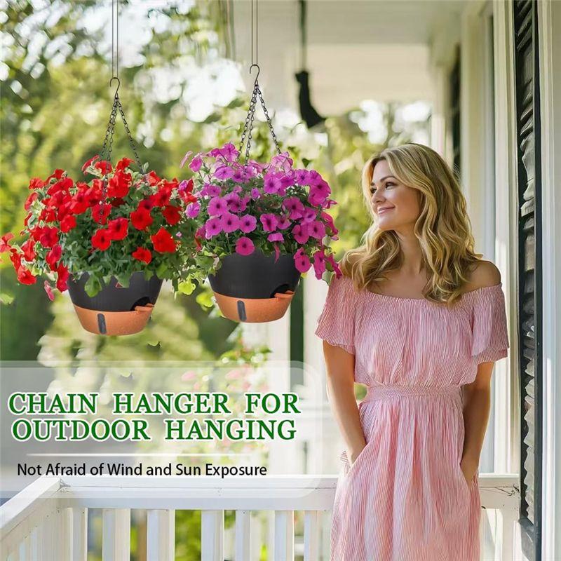 M-Modern-10 Inch Hanging Planter For Indoor Plants, 2 Pack Self Watering Hanging Baskets Flower Pots With Drainage Hole