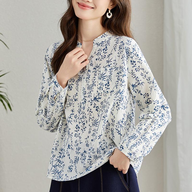 

Новая рубашка в китайском стиле для женщин, рубашка из чистого хлопка с длинным рукавом для женщин, новый китайский топ с V-образным вырезом свободного кроя для женщин XXL