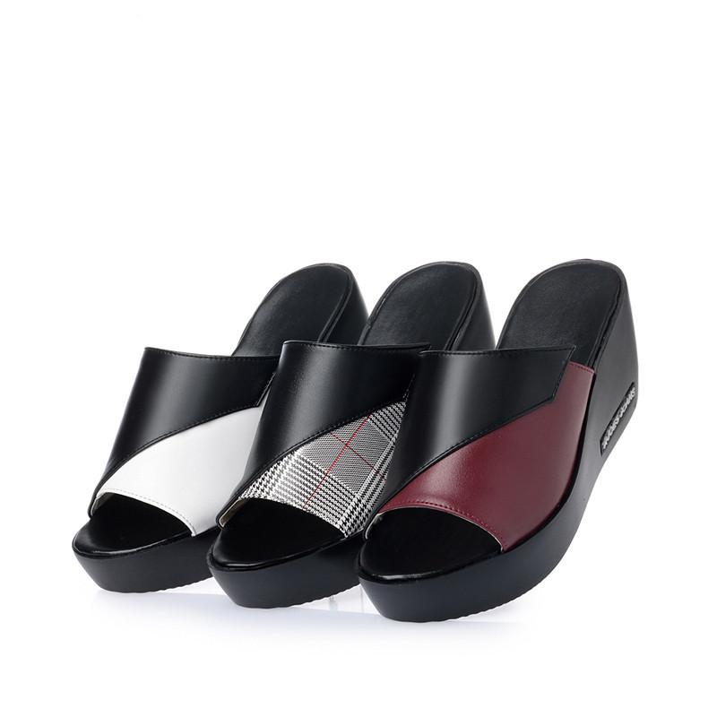 Fashion AIYUQI woman platform flip flops 2024 new summer women genuine leather slipper high heel shoes big size 41 42 43 women slipper