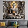 Stone Buddha Tapestry Golden Glow Lotus Meditation Oriental Art Wall Hanging Boho Yoga Room Bedroom Decor