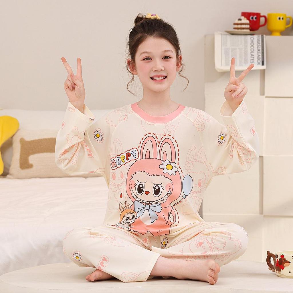 Thailand Kids' Cartoon Pajamas - Long Sleeve, Lightweight, Round Neck for Spring and Autumn - For Girls