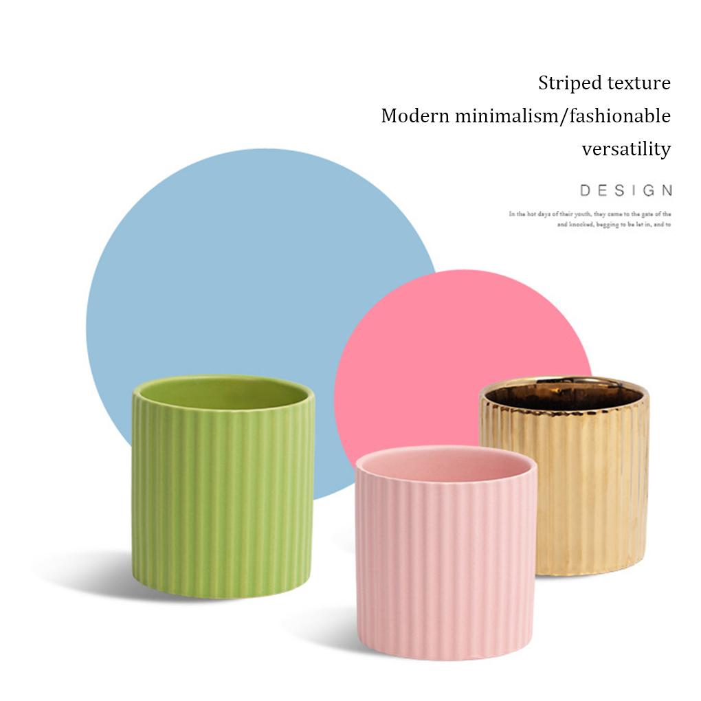 Striped Ceramic Flowerpot Pots Succulent Planter Round Indoor Smooth Surface Bonsai Home Potted Decoration Gifts